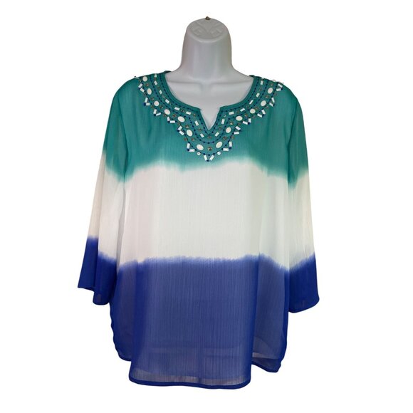 Alfred Dunner Womens Ombre Boho Tunic Top 12P Colorbblock Lagenlook - Picture 1 of 8